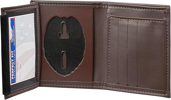 Perfect Fit Shield Wallets Shield with Eagle Police and Security Fits for Blackington B 296 Style Hidden Badge Wallet Leather (Cutout PF-209) Brown