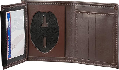Perfect Fit Shield Wallets Shield with Eagle Police and Security Fits for Blackington B 296 Style Hidden Badge Wallet Leather (Cutout PF-209) Brown
