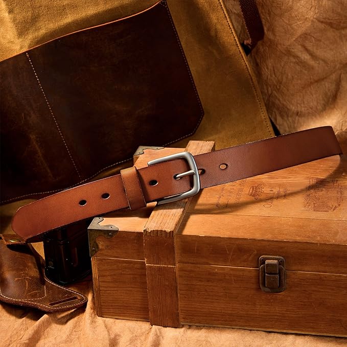 VATAN Men's Full Grain Leather Casual Every Day Jeans Belts, Handmade Men Leather Belt with Gift Box
