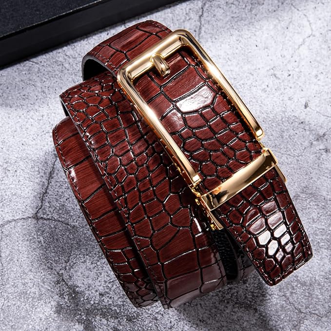 Barry.Wang Mens Belts Leather Ratchet Automatic Buckle Slide Click 1 3/8" Designer Dress Fashion Classic Casual Work Business