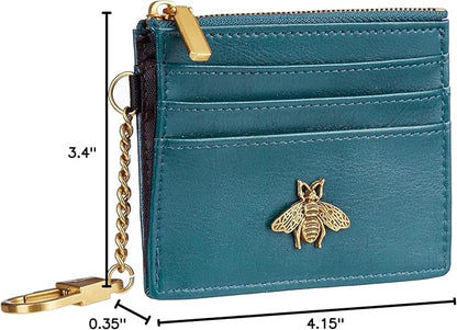 SEAVILIA Card Holder Keychain Wallet for Women with ID Window RFID Coin Purse Bee Gifts Slim Minimalist Small Wallet