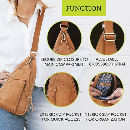 MMS Brands Antik Kraft Tasha Crossbody Sling | Vegan Leather Crossbody Bag for Women with 16-20" Strap | Sling Bags for Women