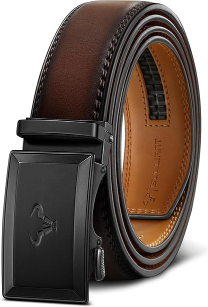 BULLIANT Men Belt,Ratchet Leather Belt Click Adjustable for Men Jeans Dress Casual 1 3/8-Cut to Fit