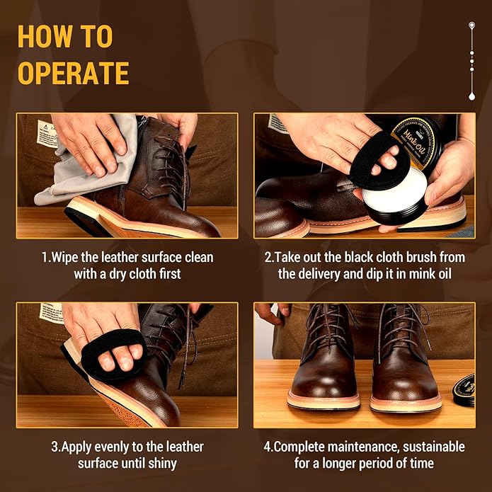 Mink Oil for Leather Boots, Boot Leather Care Kit, Leather Shoe Care Kit for Cowboy Boots, Work Boots, Leather Conditioner and Cleaner All-Natural Waterproof Soften and Restore Shoes
