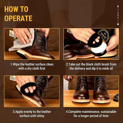 Mink Oil for Leather Boots, Boot Leather Care Kit, Leather Shoe Care Kit for Cowboy Boots, Work Boots, Leather Conditioner and Cleaner All-Natural Waterproof Soften and Restore Shoes