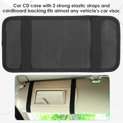 Trinkrittey Car CD Case Holder, Vehicle Sun Visor Organizer DVD Vehicle Visor Storage Organizer with 12 DVD Storage Sleeves, 1 Mesh Pocket, 1 Pen Holder and Elastic Strap