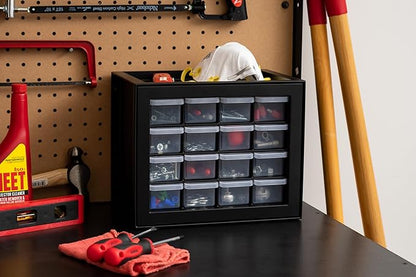IRIS USA Small Plastic Storage Drawers, Made in USA, 16-Drawer Organizer, Stackable Teacher Toolbox for Crafts, Crayons, Beads, Screws, Hardware, Building Bricks, Desk & Garage Storage – Black