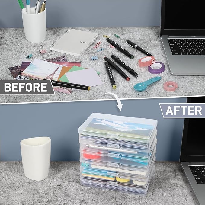Photo Storage Box 5 x 7 Inches, 12 Pack Photo Organizers and Storage, Acid-Free Picture Storage Container, Stackable Craft Keeper for Photos, Cards, Stamps, Scrapbooking, Office Supplies etc