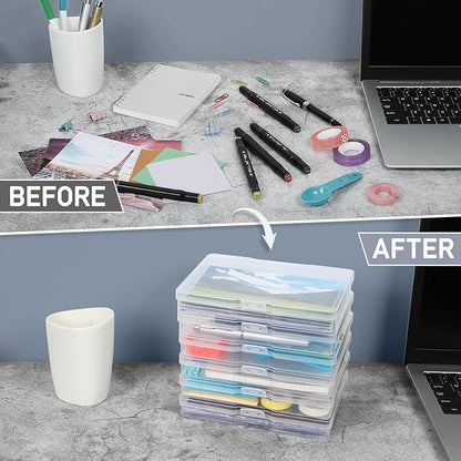 Photo Storage Box 5 x 7 Inches, 6 Pack Photo Organizers and Storage, Acid-Free Picture Storage Container, Stackable Craft Keeper for Photos, Cards, Stamps, Scrapbooking, Office Supplies etc