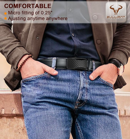 BULLIANT Mens Ratchet Belt,Leather Adjustable Slide Belt For Gift Mens Dress Casual 1 3/8",Size Adjustable