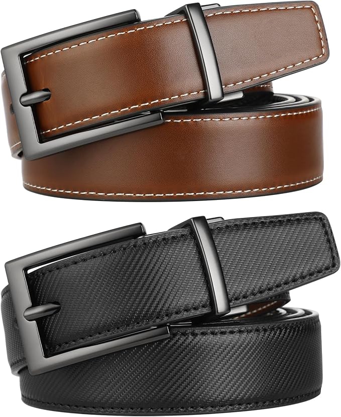 Lavemi Mens Belt Reversible 100% Italian Leather Dress Casual,One Reverse for 2 Colors,Trim to Fit