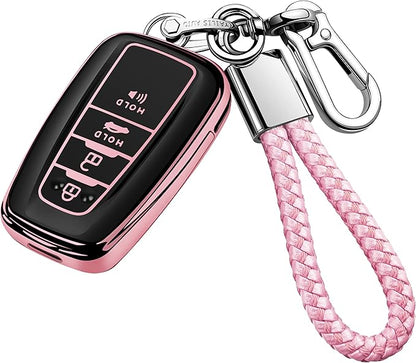 Tukellen for Toyota Key Fob Cover with Keychain,Special Soft TPU Key Case Protector for 2019-2025 RAV4 2020-2022 Highlander Corolla Prius,2018-2024 Camry Avalon C-HR GT86-Pink