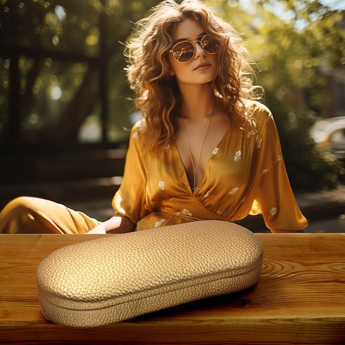 MyEyeglassCase Hard Shell Glasses case, Medium Eyeglasses Holder, Easy Open Lip for Men Women, Portable Sleeve Pouch & Cloth