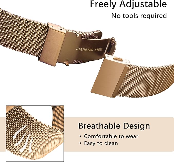 EACHE Stainless Steel Mesh Watch Band for Men Women, Quick Release Mesh Watch Straps 12mm 14mm 16mm 18mm 20mm 22mm