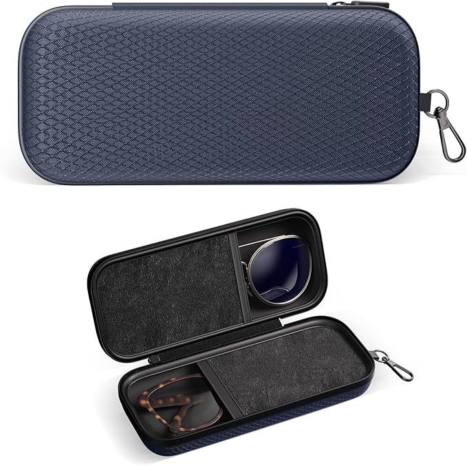 Double Eyeglasses Case Dual Sunglasses Case Hard Shell Glasses Case with Clip Metal Carabiner Travel