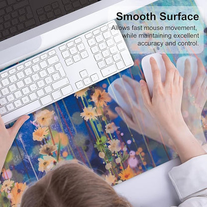 QiyI Large Desk Pad, Waterproof PU Leather Mouse Pad for Desktop, Blue Green Floral Home Décor Office Desk Accessories, Non Slip Desk Mat Writing Pads for Home Office 31.5" x 15.7" - Ivy Flowers