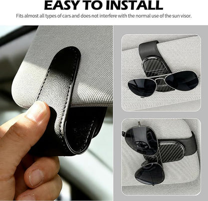 T-carbon Sunglass Holder for Car Visor,Magnetic Leather Glasses Holder,Carbon Fiber Sunglasses Holder and Ticket Card Clip,Car Accessories Interior,Glossy Black