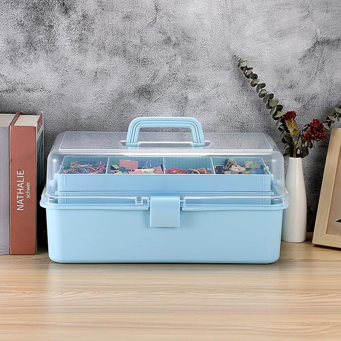 Tackle Box, 16-Inch Extra Large Art Storage Box with 3-Layer Folding Trays, Multipurpose Craft Organizers and Storage w/ Adjustable Dividers, Portable Tool Box for Sewing Supplies,Medicine &Cosmetics