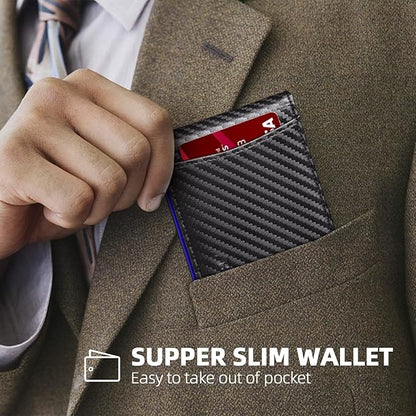 RUNBOX Slim Wallet for Men Genuine Leather RFID Blocking Bifold Minimalist Front Pocket Mens Wallet with Money Clip Thin Gift Box