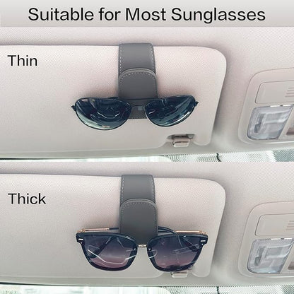 2 Packs Sunglass Holder for Car Sun Visor, Magnetic Eyeglass Hanger Clip for Car Visor, Leather Car Glasses Mount, Car Interior Visor Accessories (Grey-2Pcs)