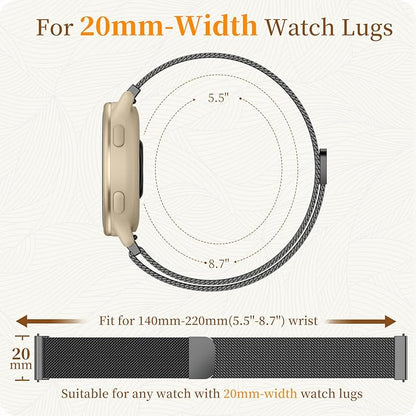 18mm 20mm Metal Band Compatible for Garmin Vivoactive 5/6/4S/3 Watch Bands, Soft Stainless Steel Mesh Strap for Garmin Venu 3S/Venu 2S/Sq Watch Band, Forerunner 55/245/255S/265S Watch Band Women Men