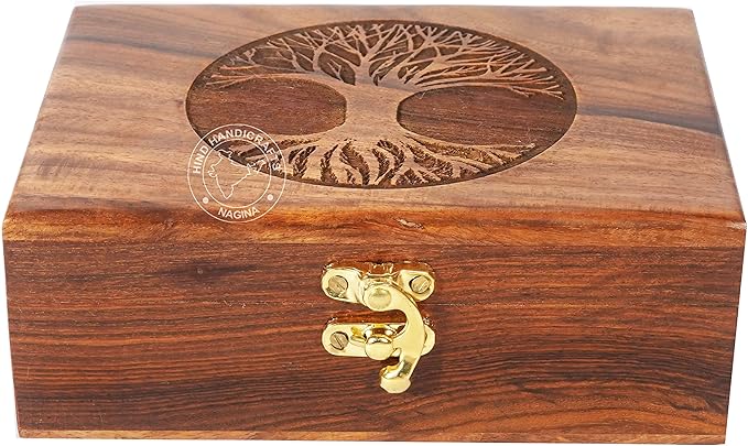 Handmade Rosewood Tree of Life Engraved Keepsake Box – Wooden Jewellery Organizer for Women & Men | Handcarved Storage & Home Décor Accent | Velvet Lined Antique Box (7"x5.5"x3.5", 60 Cubic Inch)