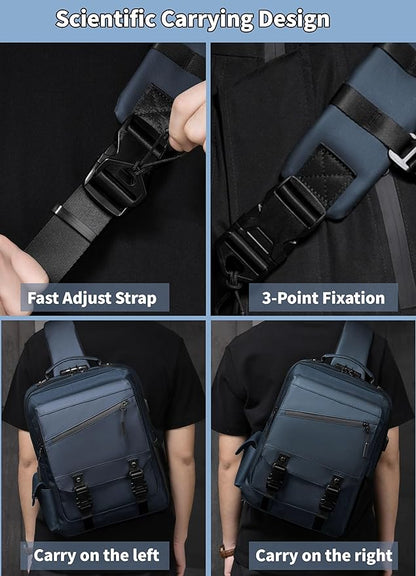 BASICPOWER Laptop Sling Bag for Men Women, Sling Backpack Crossbody Bag Fits 14 inch Computer with USB Port Anti-theft