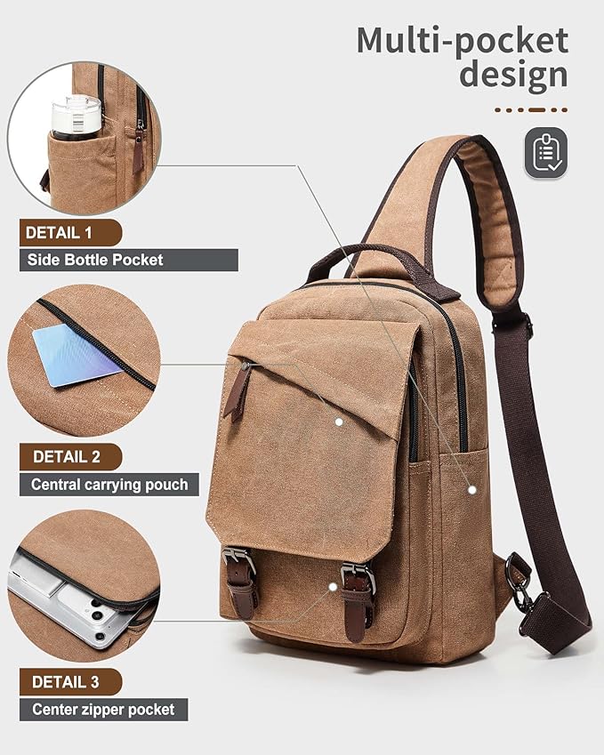 Messenger bag for Men,Small Sling Crossbody Backpack Shoulder Bag for Men Women,canvas Strap Backpack Sling Bag