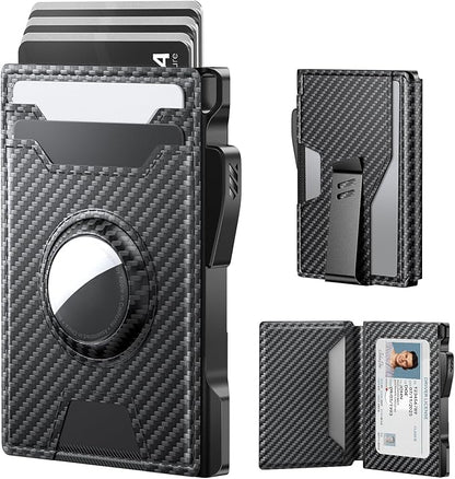 typecase AirTag Wallet for Men: Compatible with Apple AirTag (1st & 2nd Generation), RFID Blocking, Genuine Leather, Slim & Minimalist Design,13 Cards Capacitiy | ID Window | Money Clip (Carbon Fiber)