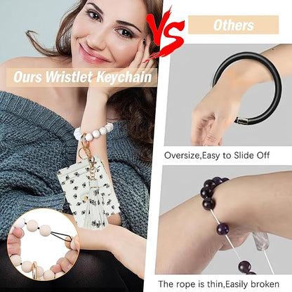 KNGITRYI Wallet Keychain Wristlet for Women,Slim RFID Credit Card Holder Purse Tassel Keychain Bangle Key Ring for Men Women