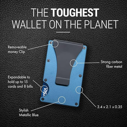 Minimalist Slim Wallet for Men,RFID Blocking Metal Wallet,Aluminum Credit Card Holder & Money Clip 12-15 Cards,Slim Rfid Front Pocket Mens Wallet,Matt Dark Blue