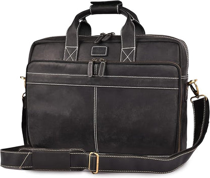 LEATHER VILLAGE 18" Leather Laptop Messenger Briefcase Bag for Men-Leather Satchel for Travel and Office Shoulder Bag- Black