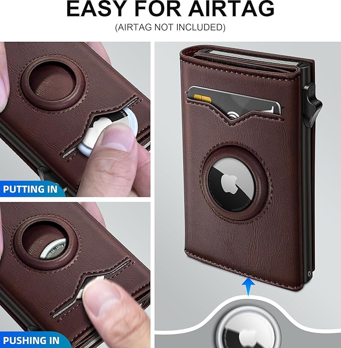 miyozi Airtag Wallet for Men,with Cash Pocket 2 ID Window 9-12 Cards,Metal Case Smart Slim Pop Up Credit Card Holder Flip with Magnetic Closure RFID Blocking Trifold wallet with Gift Box