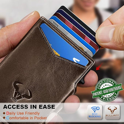 BULLIANT Men Wallet Gift Boxed,Slim Front Pocket Wallet Money Clip Card Holder 3.8"x2.7",Pop-up Access
