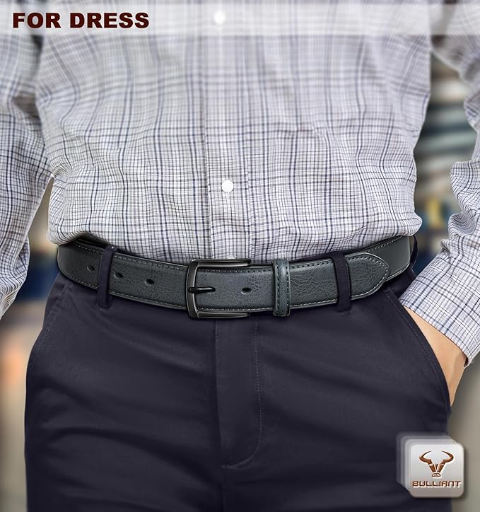 BULLIANT Men Belt 2Pack-Leather Belt 7Holes Comfortable For Men's Dress Casual Jeans 1 3/8"
