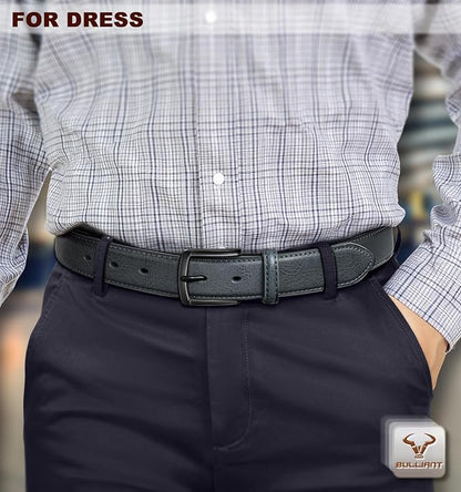 BULLIANT Men Belt 2Pack-Leather Belt 7Holes Comfortable For Men's Dress Casual Jeans 1 3/8"