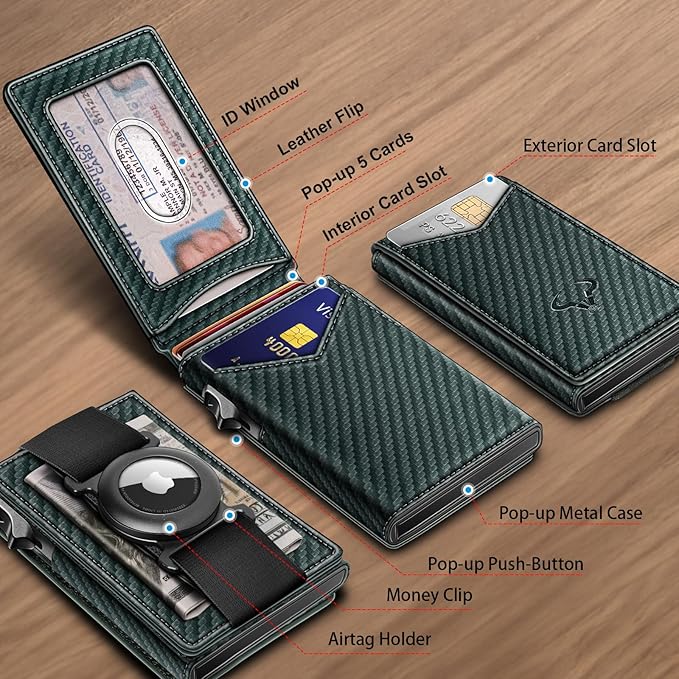 BULLIANT Men Wallet Gift Boxed,Slim Front Pocket Wallet Money Clip Card Holder 3.8"x2.7",Pop-up Access