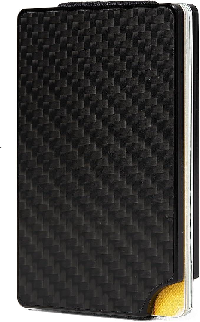 Minimalist Carbon Fiber Wallet for Men, Money Clip Cash Strap Wallet, RFID Blocking Metal Wallet Aluminum Card Holder,Front Pocket Wallet