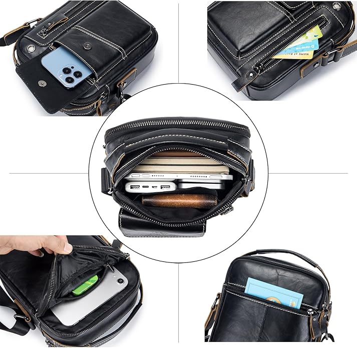 Leather Shoulder Bag for Men Small Mens Crossbody Bag Purses Handbags | Small, Genuine Leather, Crossbody, Men Purse, Casual, Daypack