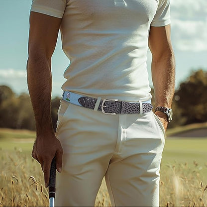 Mile High Life Golf Belts for Men, Canvas Belt with Genuine Leather Tips, Embroidered 2 Layer Web Belt with Pin Buckle