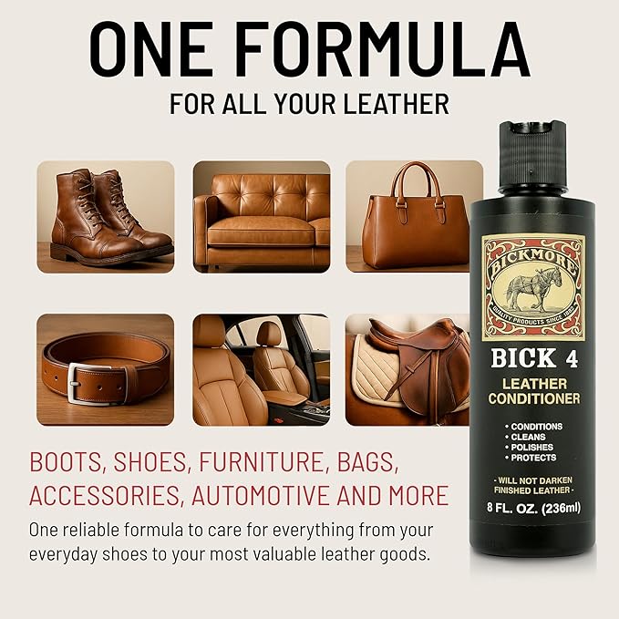 Bickmore Bick 4 Leather Conditioner and Leather Cleaner 16 oz - Will Not Darken Leather - Safe For All Leather Apparel, Furniture, Jackets, Shoes, Auto Interiors, Bags & All Other Leather Accessories