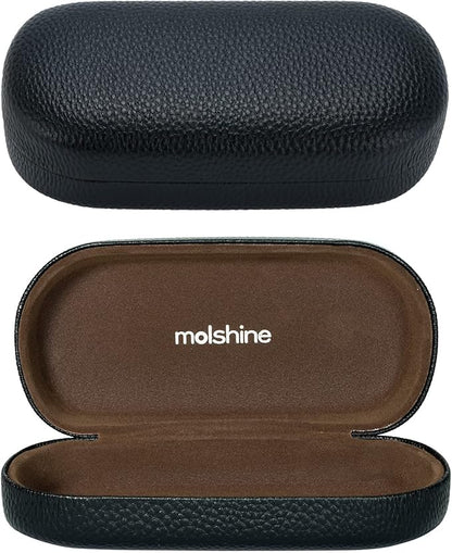 molshine Hard Shell Leather Sunglasses Case,Classic Large Glasses Case for Women Men,Sunglass Eyeglasses