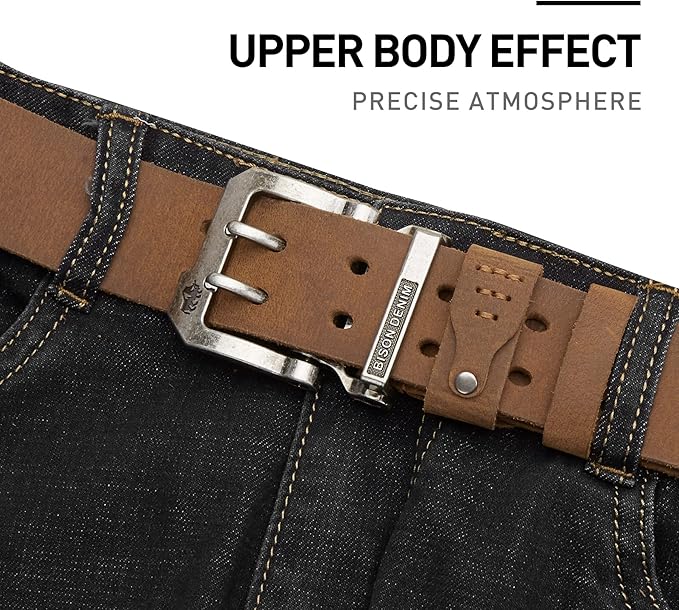 BISON DENIM Men's Belts Leather Dress Genuine Leather Classic Heavy Duty Buckle Belt Casual for Jeans