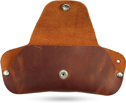 Toprank Leather Eyeglass Case - Handmade Slim Sunglasses Holder, Genuine and Universal Fit for Men and Women