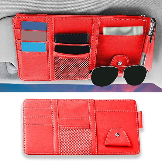 1 Pack Car Sun Visor Organizer, Sunglasses Holder for Car Sun Visor, Auto Interior Accessories Pocket Organizers Can Store for Sunglasses, Documents, Cards, Pen, Drivers License (Red)