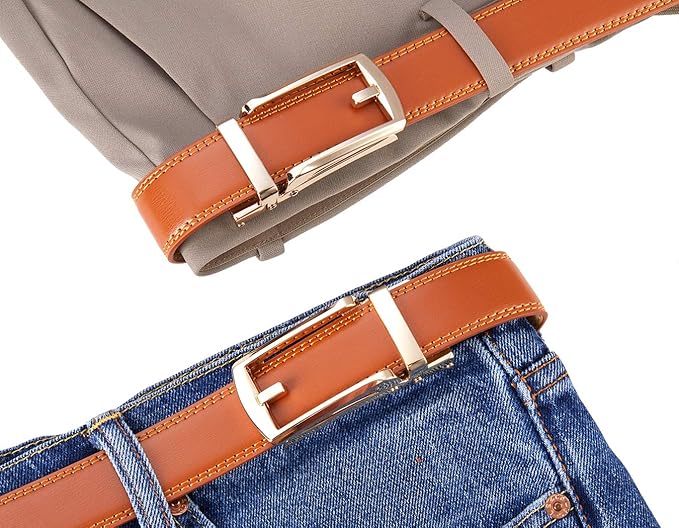 Tonywell Mens Leather Ratchet Belts with Click Buckle Perfect Fit Dress Belt 30mm Wide