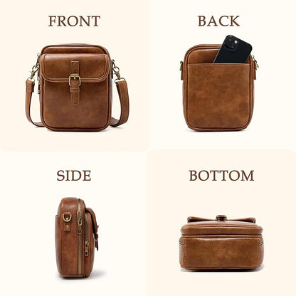 Small Messenger Bag Vegan Leather Crossbody Bag for Women Men, Vintage Cross Body Shoulder Purse with Card Slots