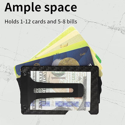 Minimalist Carbon Fiber Wallet for Men, Money Clip Cash Strap Wallet, RFID Blocking Metal Wallet Aluminum Card Holder,Front Pocket Wallet(Carbon Fiber)
