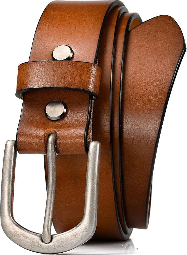 WOLFANT Men's 1.5" Top Full Grain Leather Belt in Gift Box,100% Italian Real Solid Leather