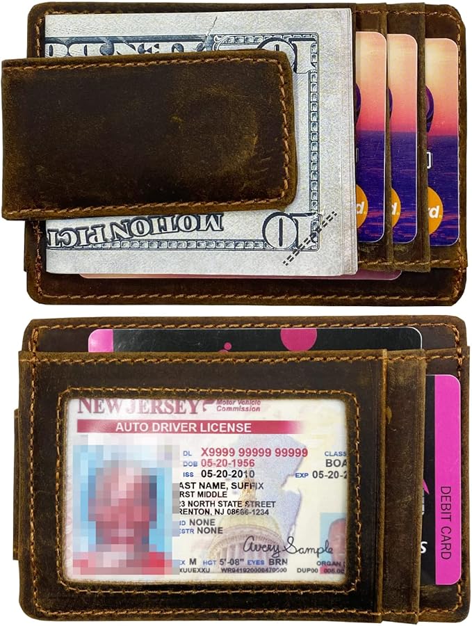 Money Clip RFID Front Pocket Wallet Men Leather Slim Minimalist Wallet